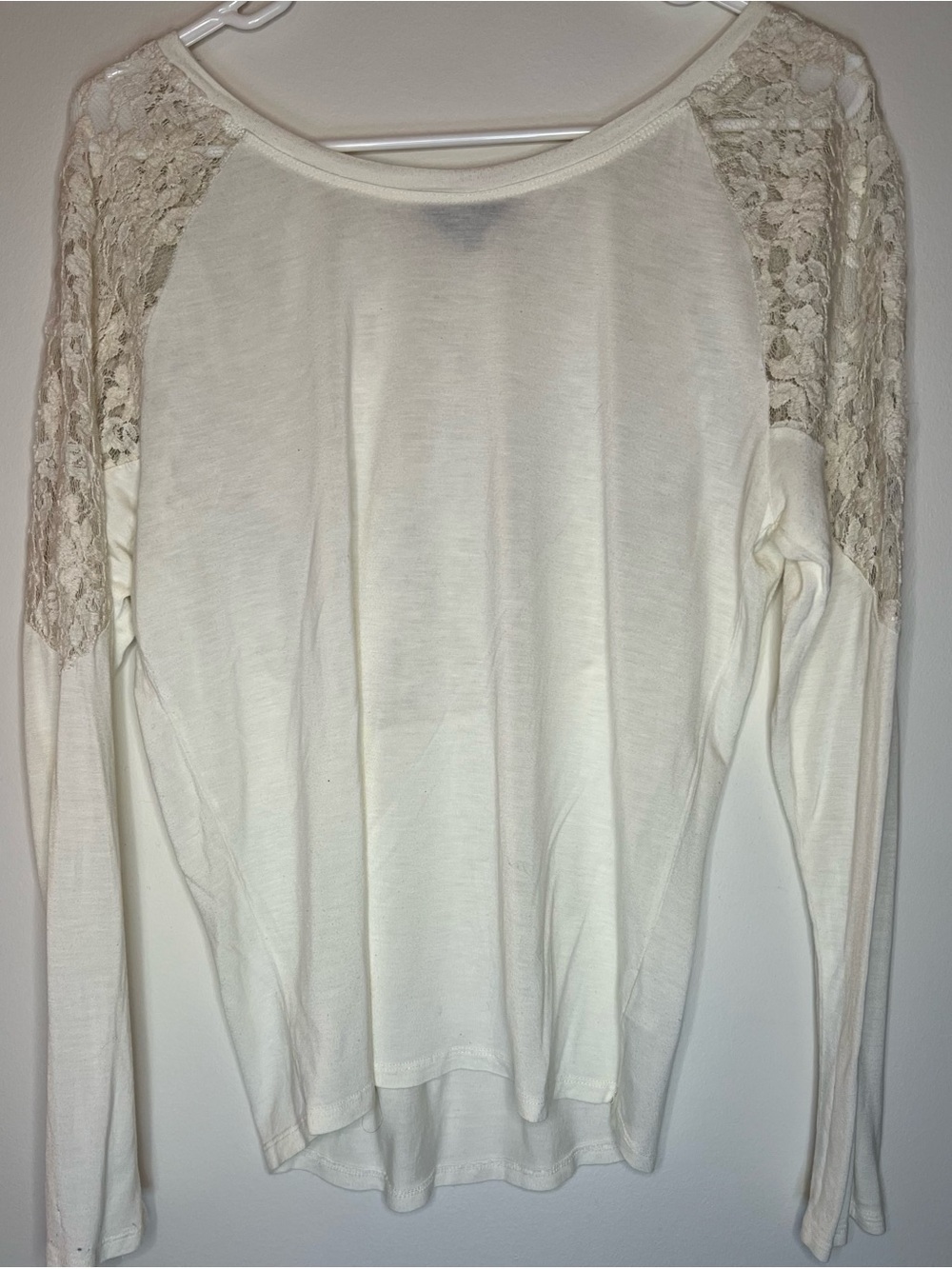BB Dakota JACK Cream Lace Yoke Long Sleeve Top Small Boho Romantic